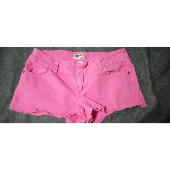 Mudd Pants - Mudd Pink Low Rise Jean Shorts Juniors Sz 7 Distressed Y2K Summer Cut Off